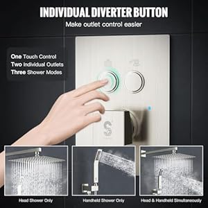 Sr sun rise shower system with push button diverter wall mounting luxury 10 inch rain shower head with handheld spray high pressure shower faucet combo set with rough in valve brushed nickel  urban country home decor