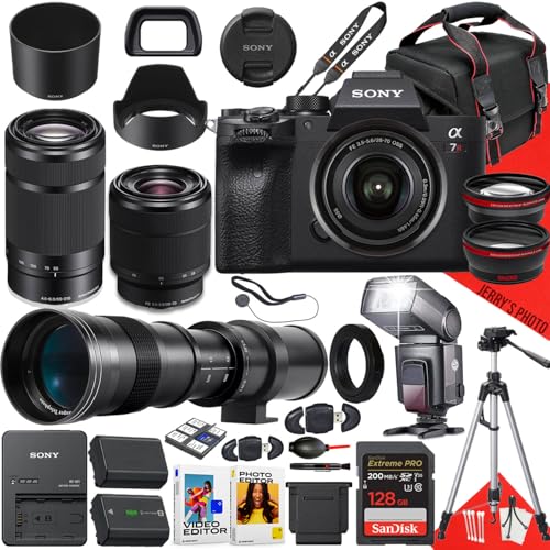 Sony a7R IV Mirrorless Camera with FE 28-70mm f/3.5-5.6 OSS, E 55-210mm f/4.5-6.3 OSS and 420-800mm Lens + 128 GB Memory + TTL Pro Flash + Battery Charger + More (31pc Bundle) (Renewed)