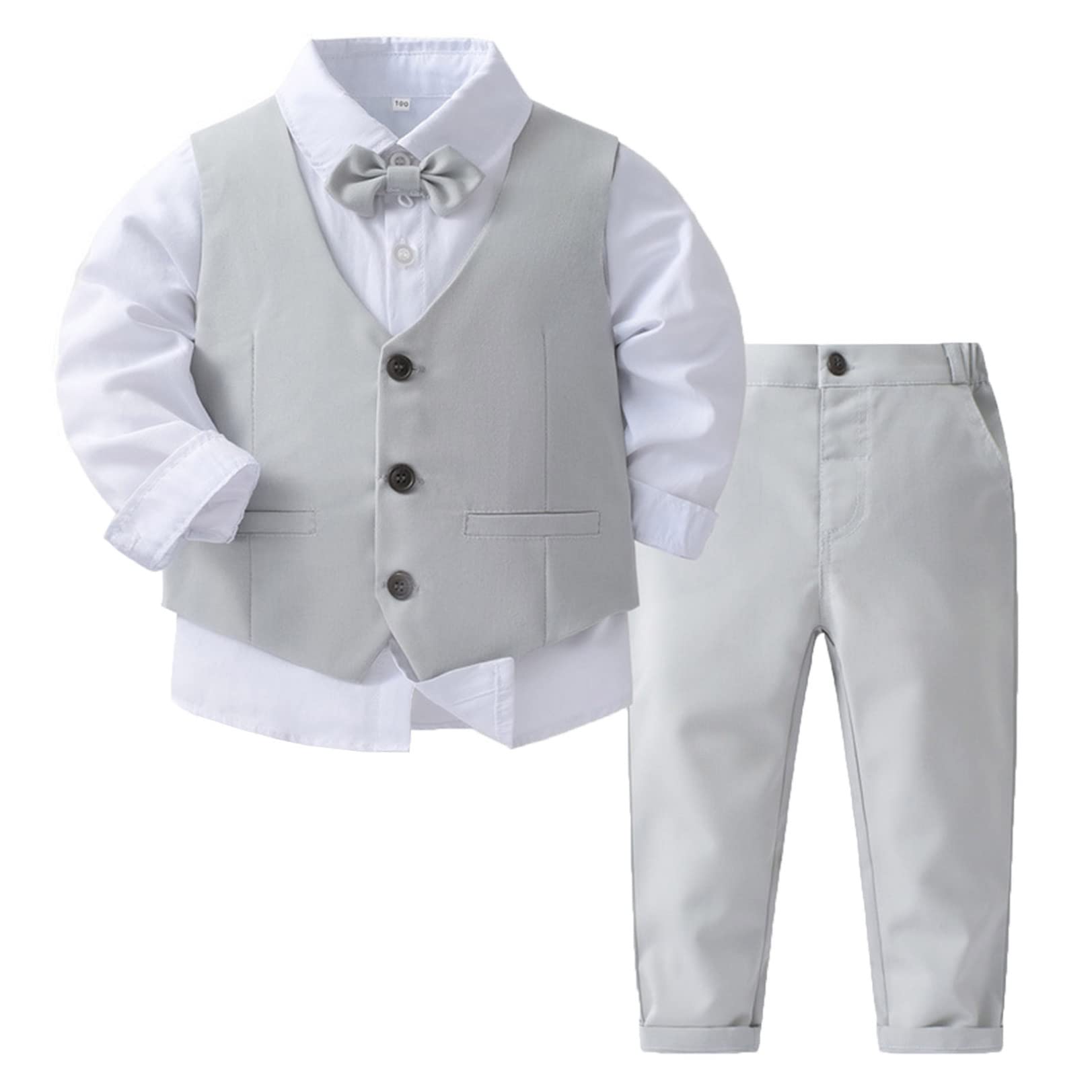 renvena Completo Smoking Elegante per Bambino Bimbo Set Blazer Camicia con Papillon + Gilet + Pantaloni Outfit Gentleman Abito da Battesimo Nozze Matrimonio
