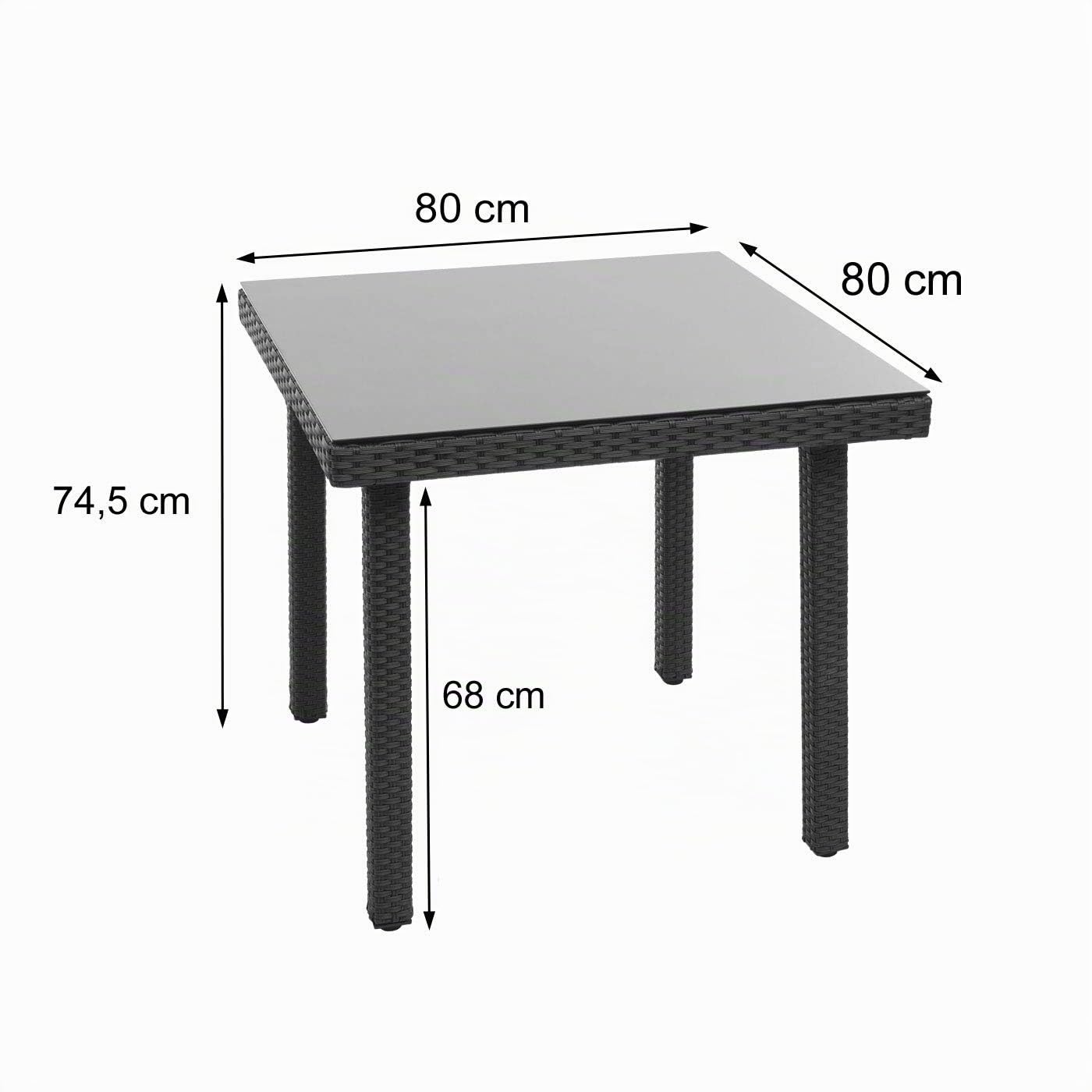 Mendler Poly-Rattan Gartentisch Cava, 80x80cm - grau | Esstisch, Beistelltisch, Tisch mit Glasplatte