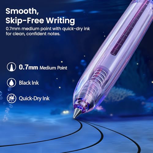 Image of WRITECH Gel Pens Medium Point: Luminous pen set 0.7mm, Black Ink, Includes 2 Pens and 2 Refills, Silent Clicker, Smooth Writing for School Office & Everyday Use