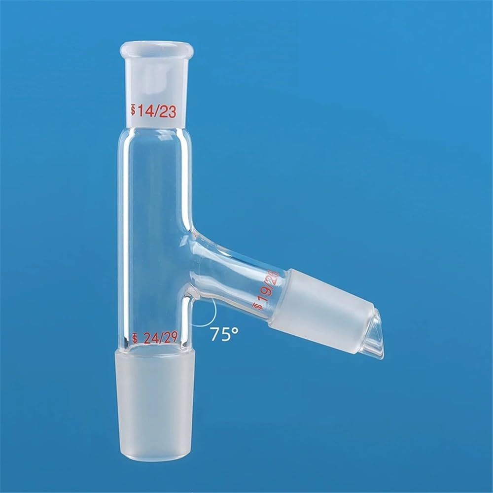 Adattatore in vetro a 3 vie 14X24X19 con testa curva a 75 gradi, vetreria da laboratorio