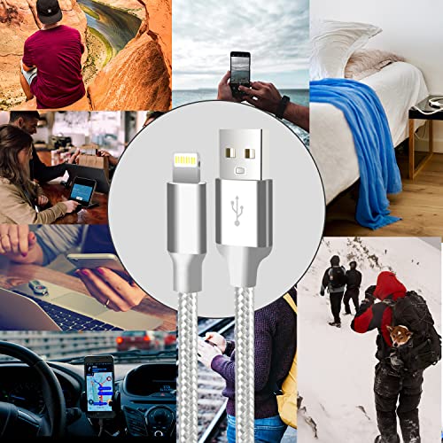 Cugunu Iphone Charger, 5 Pack 3/3/6/6/10Ft Apple Mfi Certified Usb Lightning Cable Nylon Braided Fast Charging Cord Compatible For Iphone 14/13/12/11/X/Max/8/7/6/5/Se/Plus/Ipad - Silver #TOP6