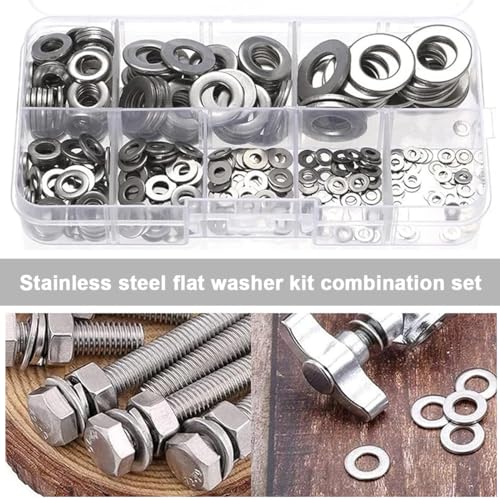 Image of Serplex 360Pcs 304 Stainless Steel Flat Washers for Screws Bolts, Fender Washers Assortment Set, Assorted Hardware Lock Metal Washers Kit 9 Sizes-M2 M2.5 M3 M4 M5 M6 M8 M10 for Home, Factories Repair