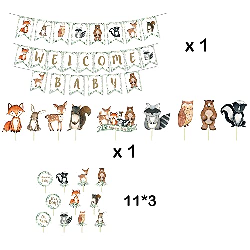 Heeton Woodland Baby Shower Party Supplies Decorations Fox Balloon Oh Baby Woodland Welcome Baby Banner Creatures Fawn Animal Friends Garland Backdrop Cake Cupcake Topper For Girl Boy Gender Reveal #TOP2