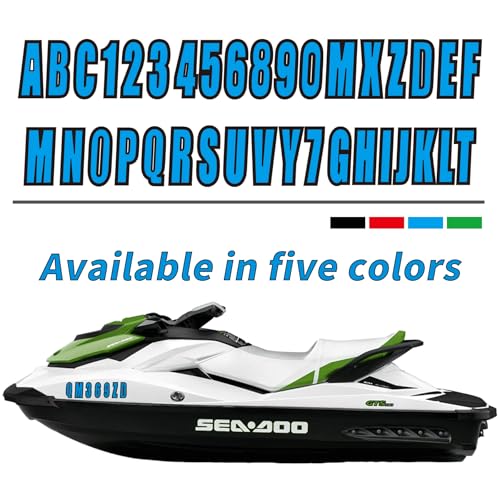Image of 4 Sets 3 inch Marine Alpha-Numeric Registration Numbers and Letters Sticker Decal Kits for Boats & Personal Watercraft Solid Blue (Pack of 2)