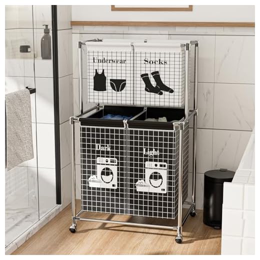 TENNTOU Heavy Duty Laundry Sorter, 4 Sections Laundry Hamper with Lockable Wheels, Rolling Laundry Basket Organizer with Large Capacity and 4 Removable Bags, in Laundry Room, Bathroom, Closet