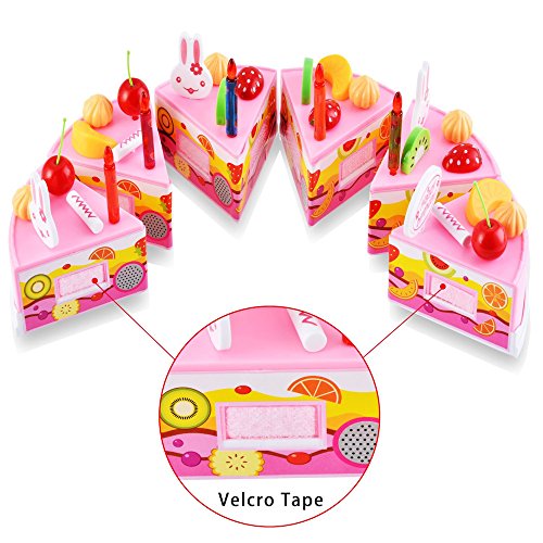 BigNoseDeer Bambini Regalo di Compleanno Giornata Gioca Toy Set Taglio Fai da Te Finta Play Festa di Compleanno Torta con Le candeline per Neonati Bambini Scherza Ragazze Classico 37pcs