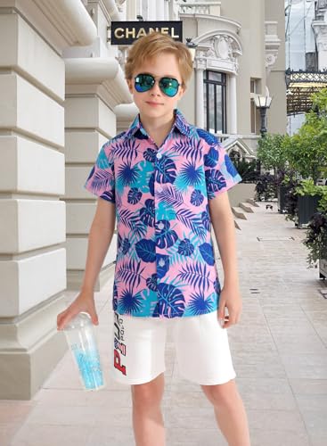 Image of XiaoMoSha Hawaiian Shirts for Boys Button Down Shirt Short Sleeve Shirts Girls Hawaiian Shirt Summer Beach Tops for Kids