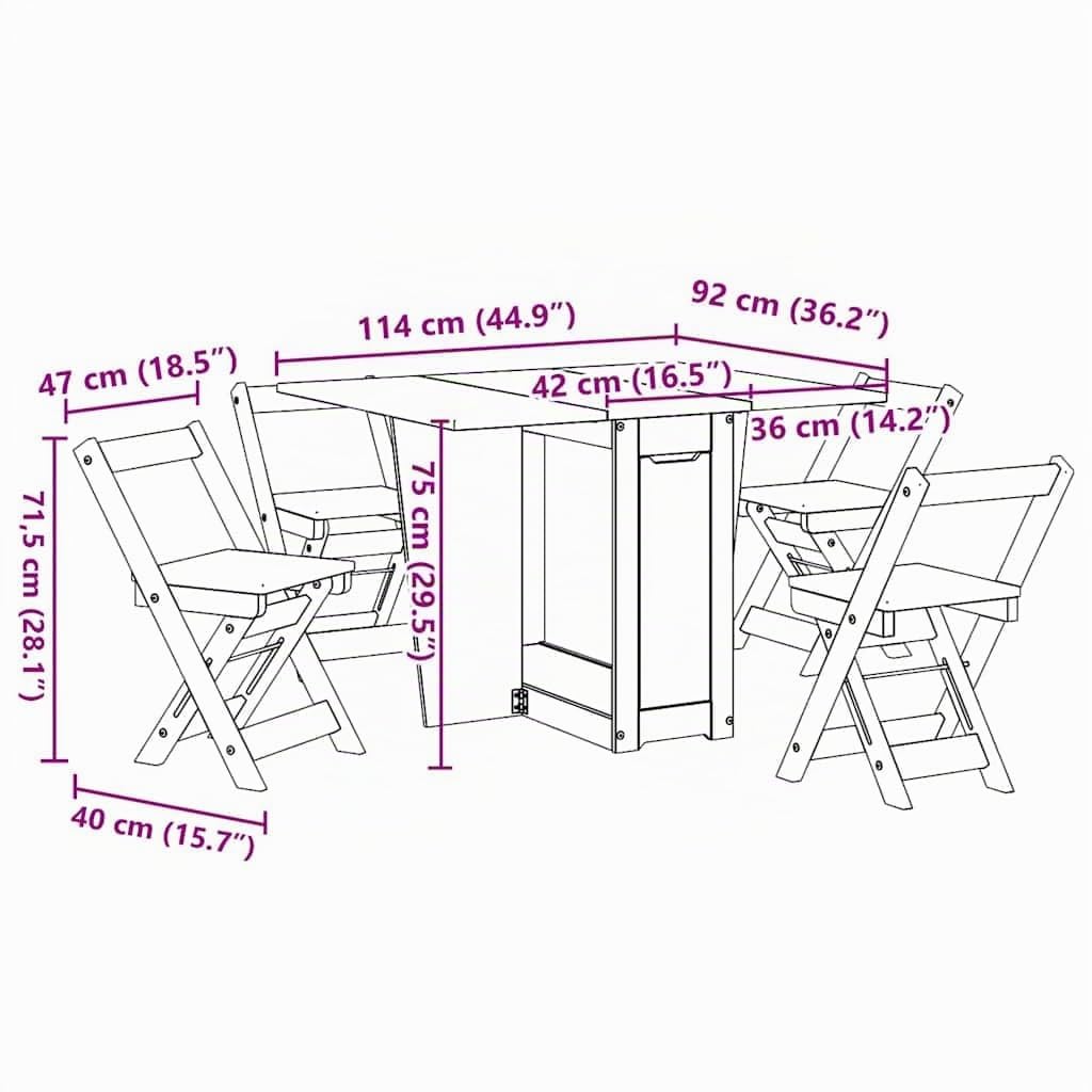 vidaXL Set Comedor Plegable Mariposa 5 pzas Corona Madera Pino Gris, Juego de Mesa de Comedor, Mesa y sillas de Mariposa, Mesa y sillas de Comedor