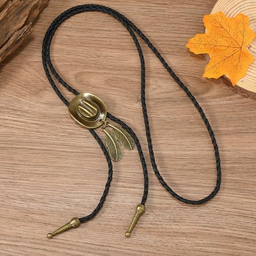 Image of Western Cowboy Bolo tie for Men Women Gold Silver Death Skull Moth Cross Bolo Tie Christmas Deer Rooster Wolf Necktie Gift