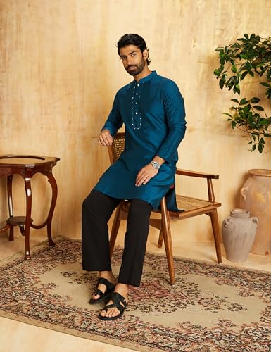 Image of Amazon Brand - Symbol Men Festive Embellished Long Kurta (Regular Fit)