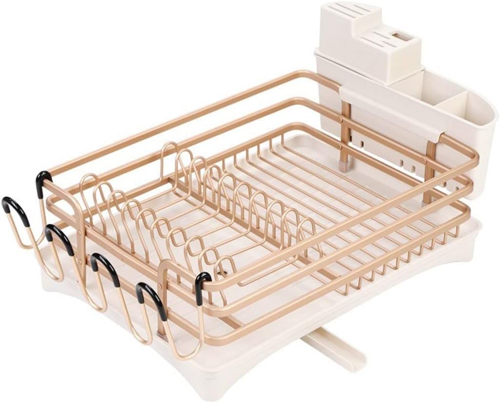 Escurridor de platos de cocina de aleación de aluminio Champagne D – Soporte multifuncional para fregadero, escurridor de cubiertos y Nizer para platos y cuchillos