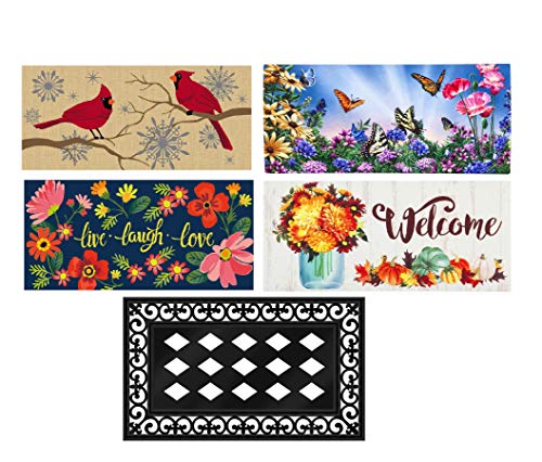 Evergreen Flag Seasonal Interchangeable Sassafras 4 Seasons Set of 5 Seasonal Doormat and Tray for Holidays and Year Round Doormats for Garden Patio Lawn and Yard