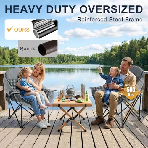 Image of Oversized Camping Chairs 2 Pack, 500 LBS Heavy Duty Folding Chairs, Plaid