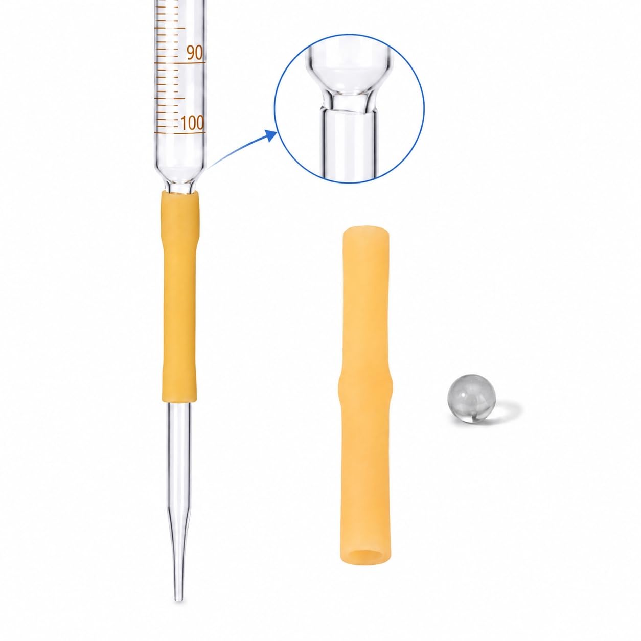 Labor-Glasbürette mit Trichter-Rand und Latexschlauch-Kugel-100mL | Ideales Labor-Glasgerät für Basen-Titration und Lösungsanalyse