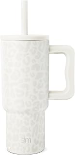 Simple Modern Kids 24 oz Tumbler with Handle and Silicone Straw Lid | Spill Proof and Leak Resistant | Reusable Stainless Steel Bottle | Gift for Kids Boys Girls | Trek Collection | Cream Leopard