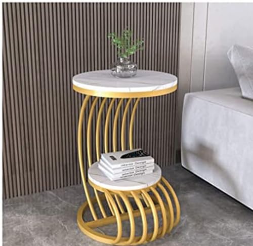 Image of Wooden & Iron Coffee Table, Side Table, Marble Texture Wood Coffee Table I Sideboard | Nesting Root Table (White & Golden)
