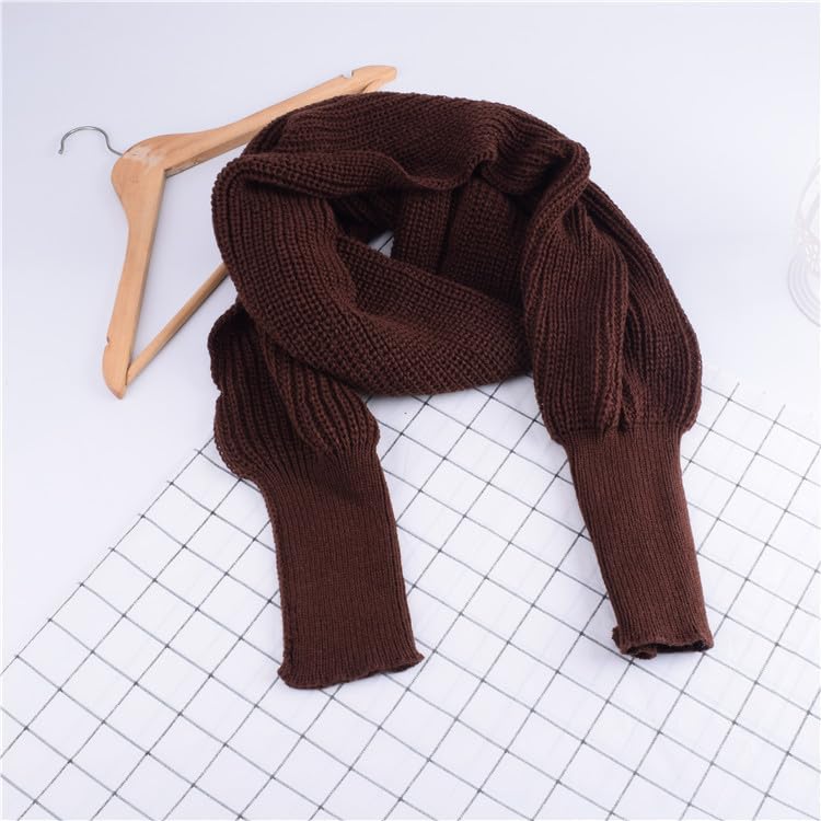 Women Snowfall Sweater Scarf with Sleeves Cozy Knitted Ribbed Casual Wrap Scarf Trendy Autumn Winter Shawl Cape2