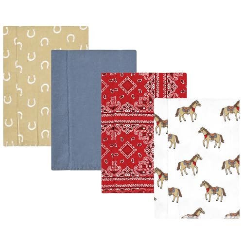 Image of Hudson Baby Unisex Baby Cotton Poly Flannel Burp Cloths, Cowboy 4-Pack, One Size