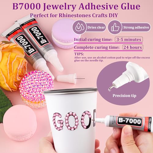 Image of 25000Pcs Resin Rhinestones for Crafting, Dark Pink 2-6mm Mixed Sizes Non Hotfix Flatback Gems with 1Pcs Glue, Bedazzling Crystal for DIY Craft Clothing Mugs Tumblers Shoes Fabric Decor Nail Art