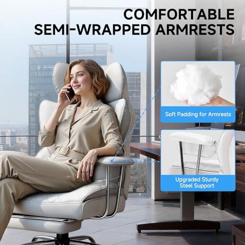 Image of GTPLAYER Gaming Chair,Office Chair with Pocket Spring Lumbar Support, Ergonomic Comfortable Wide Office Desk Computer Chair with Outward Fixed Soft Armrests and Footrest,(PU Leather, White)