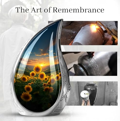 Image of Teardrop Sunflower Urns for Human Ashes - Cremation Urns for Adult Ashes Women - Sunset Sunflower Urn for Human Adult Male and Female - Funeral Urn Large for Handmade 10inch