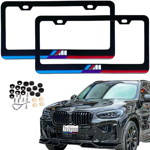 License Plate Frames Cover Compatible with BMW License Plate Aluminum Frame Holder Front and Back 2 pcs Pack Tricolor(Blue Purple red Gradient)