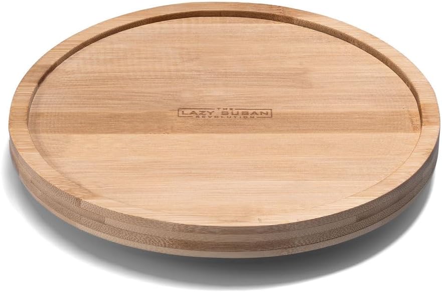 9" Bamboo Lazy Susan Revolution Turntable w/Rim – Rotating Bamboo Organizer Tray for Kitchen, Spices, Table, or Bathroom, Non-Slip, 360° Turnable
