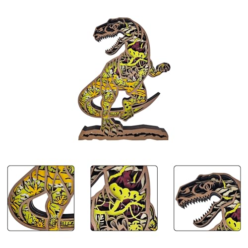 Image of 3D Wooden Velociraptor Decor - Multi-Layer Carved Dinosaur Wall Art & Tabletop Ornament, Prehistoric Animal Figurine for Boys Bedroom, Office, Unique Forest Decor Gifts for Dinosaur Lovers