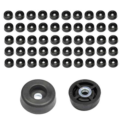 Image of 50 Medium Round Rubber Feet Bumpers w /Metal Insert - .312 inch H x .859 inch W - Non-Marking /Food Safe - Perfect for Furniture, Tables, Chairs, Electronics, Cutting Boards, Woodworking - Made in USA