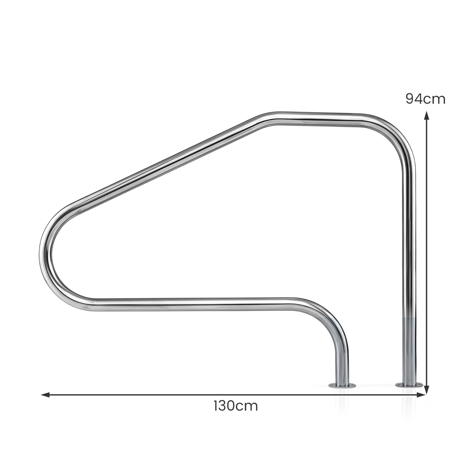 FANTASK Pasamanos de piscina, 130 x 94 cm, acero inoxidable 304, fácil de instalar, mango para piscina empotrada, arco de agarre para piscinas, parque acuático