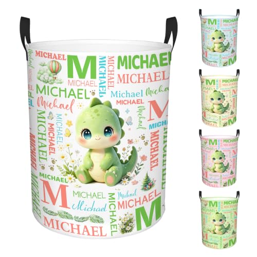 Image of Custom Dinosaur Laundry Hamper, Personalized Laundry Basket with Name, Customized Dirty Clothes Basket for Clothes Toy Bathroom Bedroom Storage,S-16.5 inchX 13.8 inch