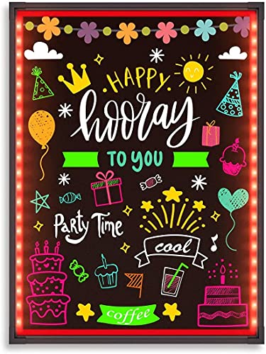 Image of Dry Erase Led Board - 32 inch x 24 inch Erasable Neon Writing Message Drawing Sign Board with 8 Liquid Chalk Markers for Home /Shop