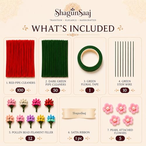 Image of ShagunSaaj Pipe Cleaner for Bouquet DIY Craft Flowers Kit - Fuzzy Chenille Stems & Fluffy Sticks for Arts & Crafts, Creative School Projects, Kids Craft Supplies, Home & Party Decor (Red Bouquet Kit)