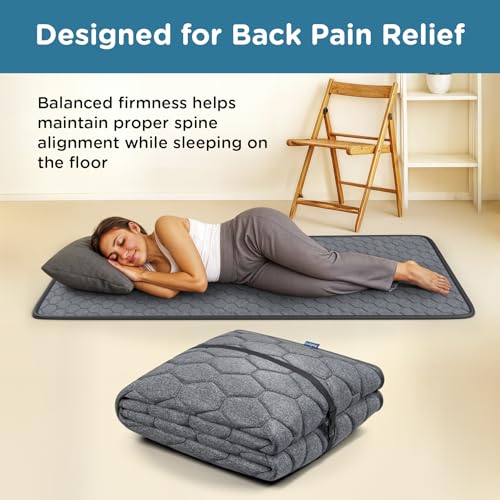 Image of ComfyHug Premium Foldable Mat for Floor - Lightweight Cotton Foam Mattress for Home, Guests & Camping | Portable, Slim & Easy to Store Travel Bedding (78 x 36 x 1 Inch, Grey)