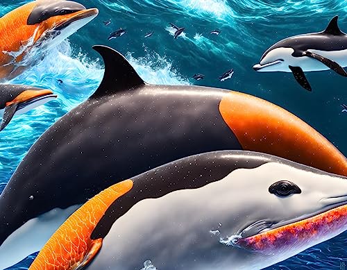 Killer Whales and Dolphins Poster Toile 58 x 90 cm Déco Murale Orques Dauphins Sardines
