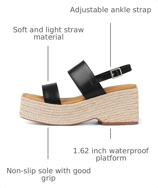Image of EQAUDES Platform Sandals Women Open Toe Ankle Strap Summer Wedge Espadrille Sandals Cute Beach Straw Raffia Woven Sandals Comfortable Vacation Dress Shoes