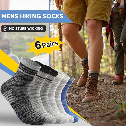6 Pairs Men's Hiking Socks - Lightweight Cushioned Moisture Wicking Quarter Crew Socks2