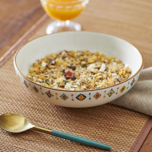 Image of Chumbak Farmhouse Pasta Bowl - 800ml Capacity, Hand-Painted Floral Design, Premium Ceramic Serving Bowl, Chip Resistant, Ideal for Pasta Salad & Everyday Dining, Home Decor Gift