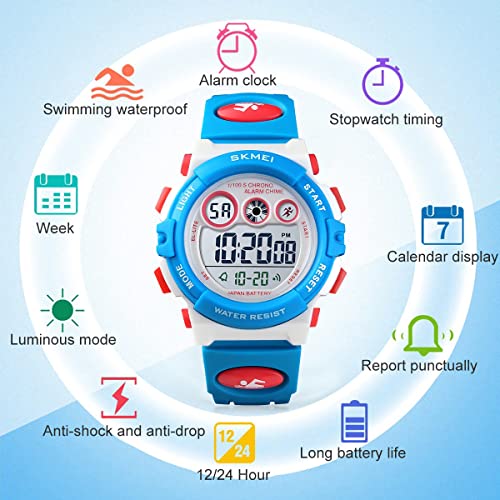 Image of GOLDEN HOUR Watches for Kids Digital Sport Waterproof Boys Girls Watch Outdoor 12 /24 H Alarm EL Backlight Stopwatch Military Child Wristwatch Ages 3-15