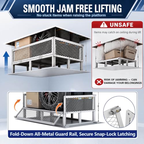 Image of Electric Attic Lift with 4-Sided Safety Rails for Garage Storage