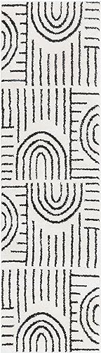 Well Woven Feliz Boho Rainbow Hi-Lo Plush Ivory Black 2' x 7'3