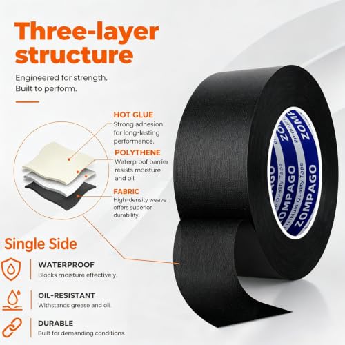 Image of ZOMPAGO Weather Stripping Tape Door Window Seal Black Tape,2.4in x 33 FT