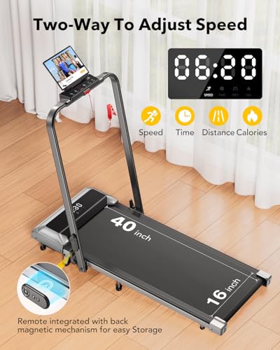 Walking Pad Treadmill with 12% Incline, 6 in 1 Folding Treadmill with Adjustable Handle Bar for Home/Office, Under Desk Treadmills Portable Walking Pad with App, Remote Control & LED Display