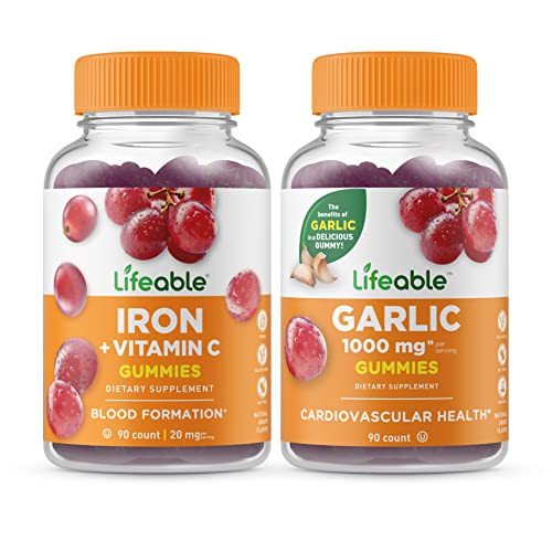 Lifeable Iron With Vitamin C + Garlic 1000Mg, Gummies Bundle - Great Tasting, Vitamin Supplement, Gluten Free, Gmo Free, Chewable Gummy #TOP11