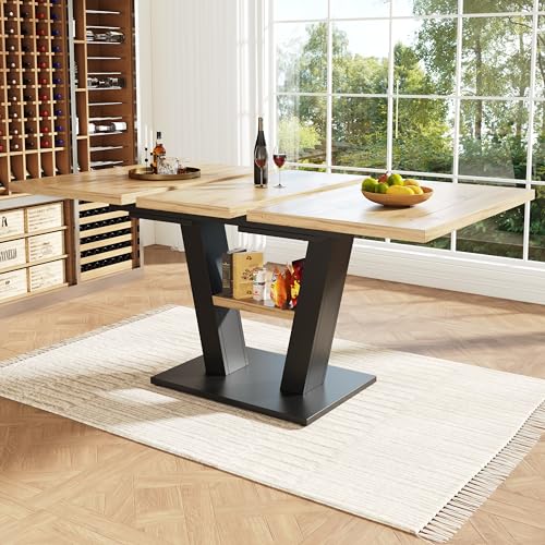 Doyisy Mesa de comedor telescópica (118-157 x 70 x 75 cm), mesa de cocina, mesa extensible, con ayuda de placas interiores extensibles a 118-157 cm, para cocina y salón, mesa de comedor de color