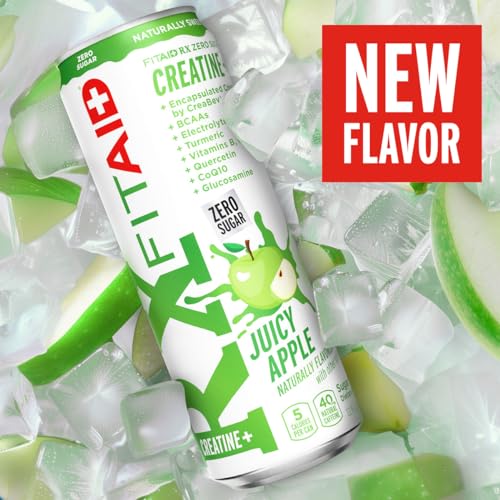 Image of FITAID RX Zero Sugar, Encapsulated Creatine, Workout Recovery Drink, All-In-One Blend, BCAAs, Glucosamine, Turmeric, B-Complex, Naturally Sweetened, Juicy Apple, 12 Fl Oz (Pack of 12)