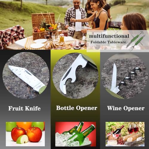 Hiwalker 6 in 1 Edelstahl Klapp besteck Camping besteck Set Outdoor Reise Besteck Kit Abnehmbare Geschirr Bewerben auf Wandern Reise Picknick Campen Festival (Schwarz und Grün)