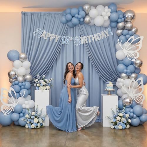 Image of 10ftx12ft Dusty Blue Backdrop Curtains for Parties, Wrinkle Free Polyester Photo Backdrop Drapes 2 Panels 12 ft Long Back Drop Cloth Drapery for Wedding Birthday Photography Background Party